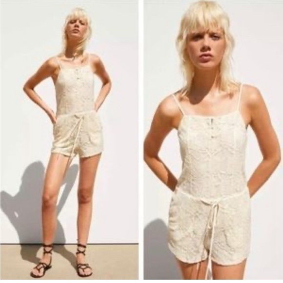 ZARA Lace Ramper Ecru Summer Jumpsuit New - Picture 1 of 11